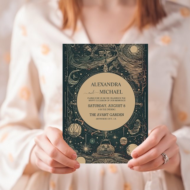 Convites Casamento Tarot Verde Prata Elegante (Criador carregado)