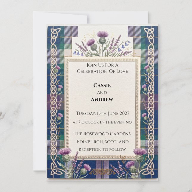 Convites Casamento Tartan Thistle (Frente)