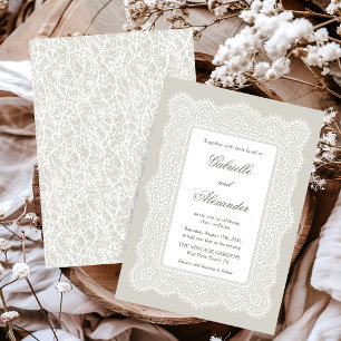 Convites Casamento Taupe de Renda Marfim Antiga