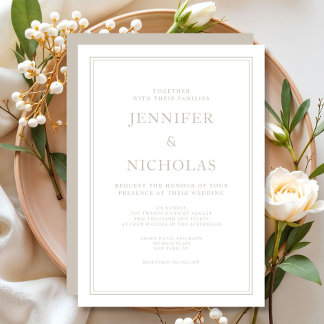 Convites Casamento Taupe Formal Elegante