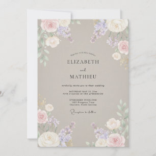 Convites Casamento Taupe Lilás Wisteria