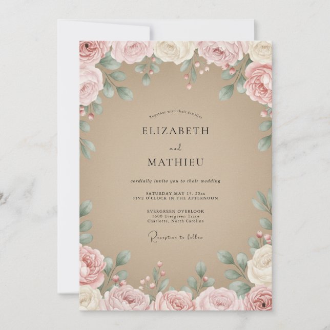 Convites Casamento Taupe Mauve Blossom (Frente)