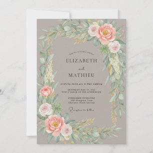 Convites Casamento Taupe Soft Peach Peony