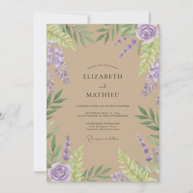 Convites Casamento Taupe Wisteria (Frente)
