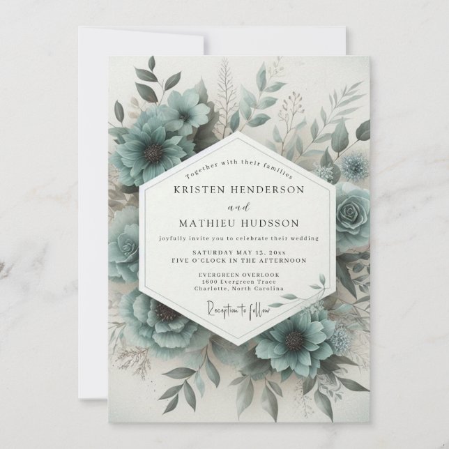 Convites Casamento Teal Bloom (Frente)