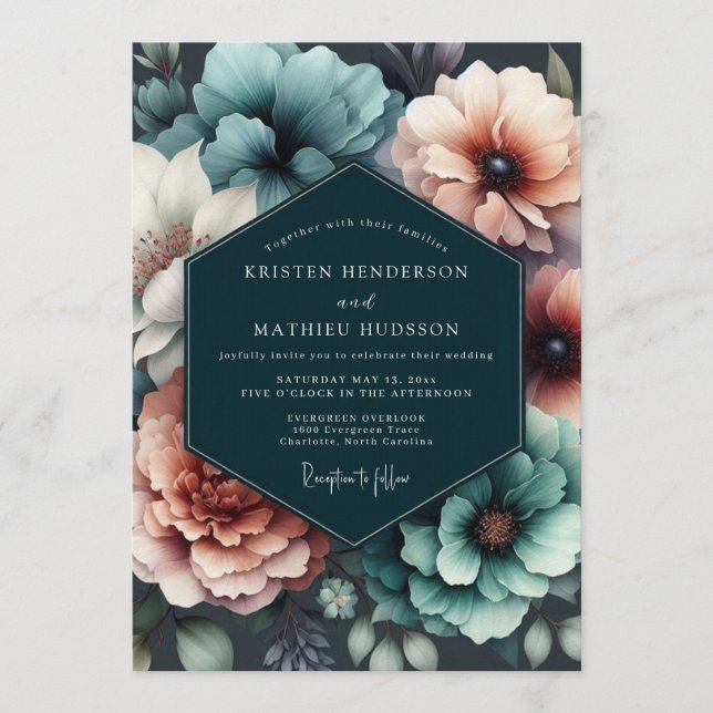 Convites Casamento Teal Blush Chiaroscuro (Frente)