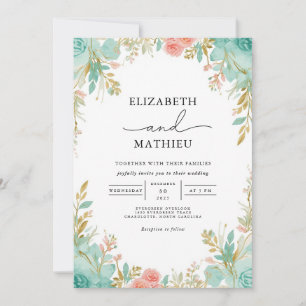 Convites Casamento Teal & Coral Bloom Archway