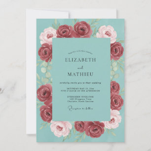 Convites Casamento Teal Crimson Ranunculus Eucalipto