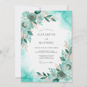 Convites Casamento Teal Dourado à Beira-Mar