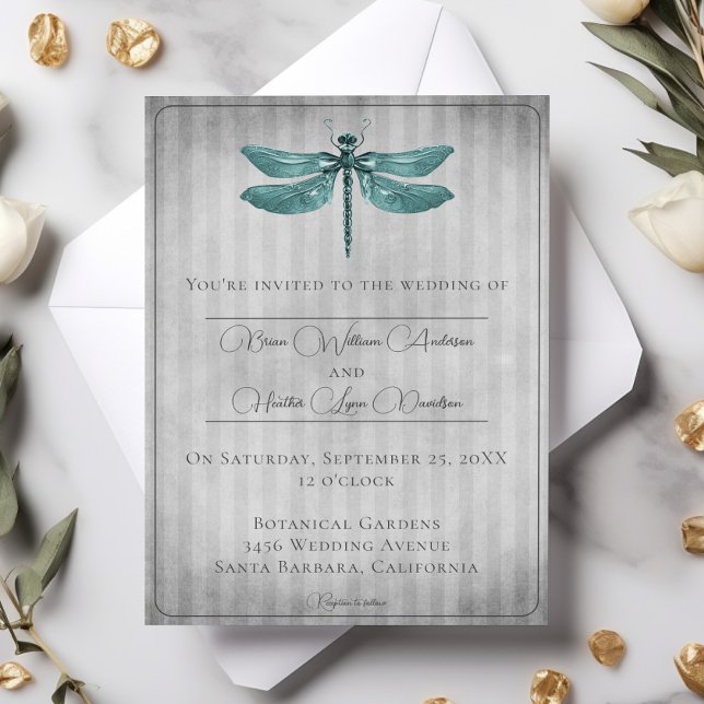 Convites Casamento Teal Jeweled Dragonfly (Teal Jeweled Dragonfly Wedding Invitation)
