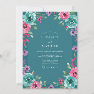 Convites Casamento Teal Magenta Ranunculus Sage