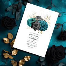 Casamento Teal, Negro e Dourado Gótico Floral