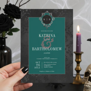 Convites Casamento Teal Negro Negro Escuro Satin Damask
