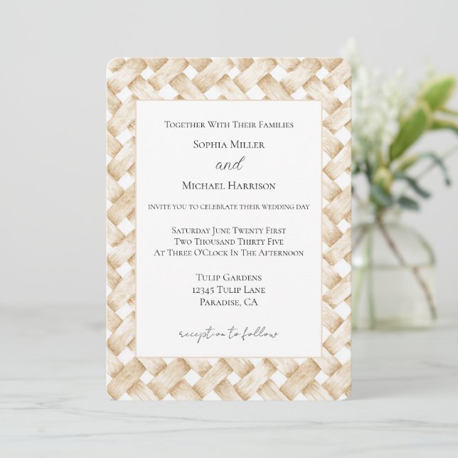 Convites Casamento Tecido Cesto Falso Branco Creme (Em pé/Frente)