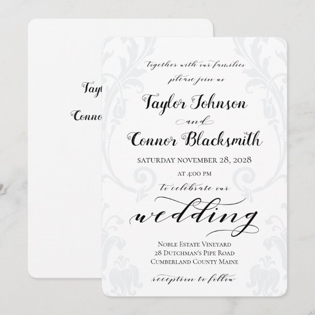 Convites Casamento tema damasco Acanthus Rustic Calliograph (Frente/Verso)