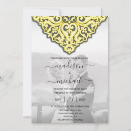 Convites Casamento tema damasco Amarelo Elegante