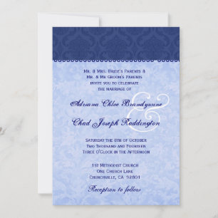 Convites Casamento tema damasco azul E576
