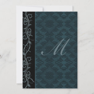 Convites Casamento tema damasco Azul Elegante
