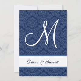 Convites Casamento tema damasco azul Marinho A452D
