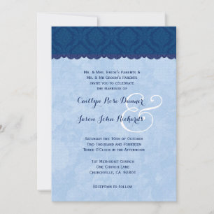 Convites Casamento tema damasco azul Marinho e azul bebê V