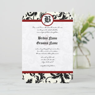 Convites Casamento tema damasco Black Ivory & Maroon