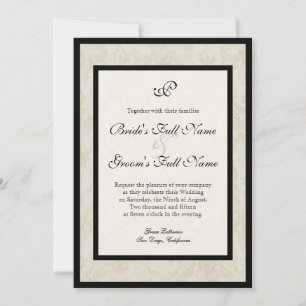 Convites Casamento tema damasco Black n Cream Fleur de Lis