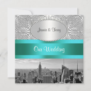 Convites Casamento tema damasco Branco do Skyline BW Silver