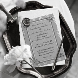 Convites Casamento tema damasco branco e prata elegante