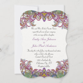 Convites Casamento tema damasco Colorida Peacock Paisley
