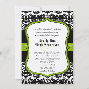 Convites Casamento tema damasco de Apple Green Black Love B