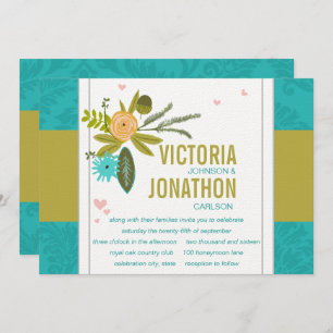 Convites Casamento tema damasco de Chartreuse Turquoise Mod