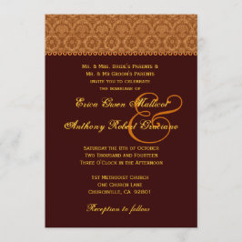 Convites Casamento tema damasco de chocolate Dourado