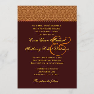 Convites Casamento tema damasco de chocolate Dourado