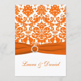 Convites Casamento tema damasco de cor laranja, branco, imp