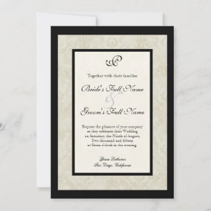 Convites Casamento tema damasco de creme preto da flor de