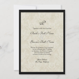 Convites Casamento tema damasco de creme preto da flor de