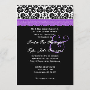 Convites Casamento tema damasco de Flor Preto com rendas P