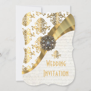 Convites Casamento tema damasco de ouro branco tradicional