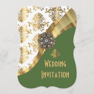 Convites casamento tema damasco de ouro e verde irlandês d
