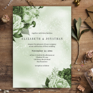 Convites Casamento tema damasco de Rosa de Vintage Verde Pá