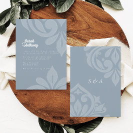 Convites Casamento tema damasco de Script Elegante com Cinz