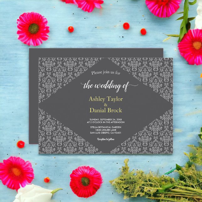 Convites Casamento tema damasco de Script Simples Elegante (Criador carregado)