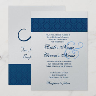 Convites Casamento tema damasco Diamante Marinho Azul e Bra
