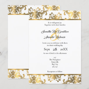 Convites casamento tema damasco Dourado e branco