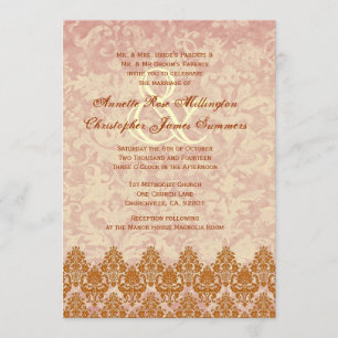 Convites Casamento tema damasco Dourado e brilhante V01