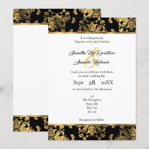Convites casamento tema damasco Dourado e preto
