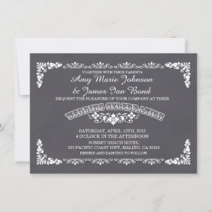 Convites casamento tema damasco floral Chalkboard convida d