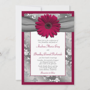 Convites Casamento tema damasco Floral da Cinza Burgundy