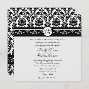 Convites Casamento tema damasco Floral de Vintage Preto e B