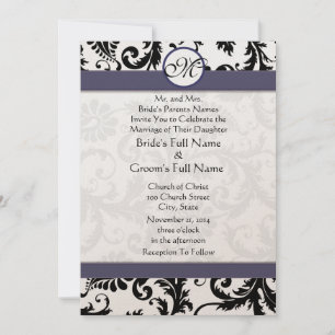 Convites Casamento tema damasco Floral de Vintage Preto e B
